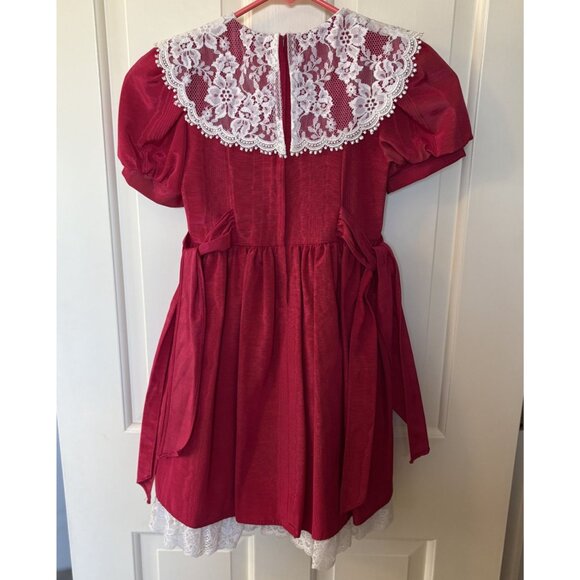 Vintage Jessica McClintock Gunne Sax Girls Christmas Party Dress 6 Red Lace Trim - Picture 2 of 12
